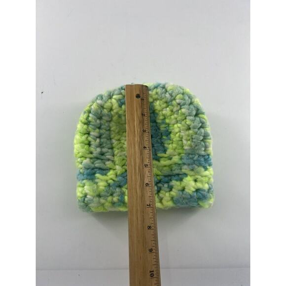 Handmade Crochet Hat Adult Womens Neon Blue Green Leopard Pin Winter Warm Y2K - Picture 5 of 5